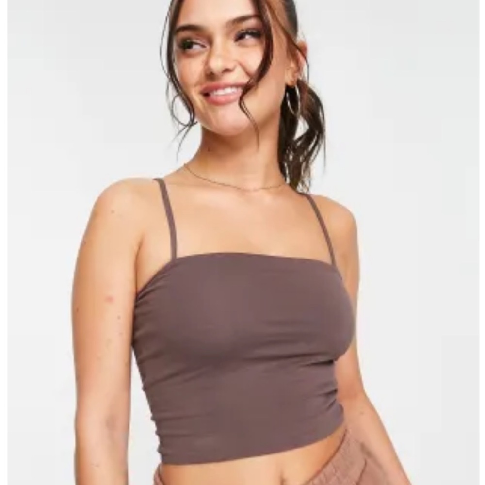 Monki NEW Chocolate Brown Crop Camisole Top Size XL NWT